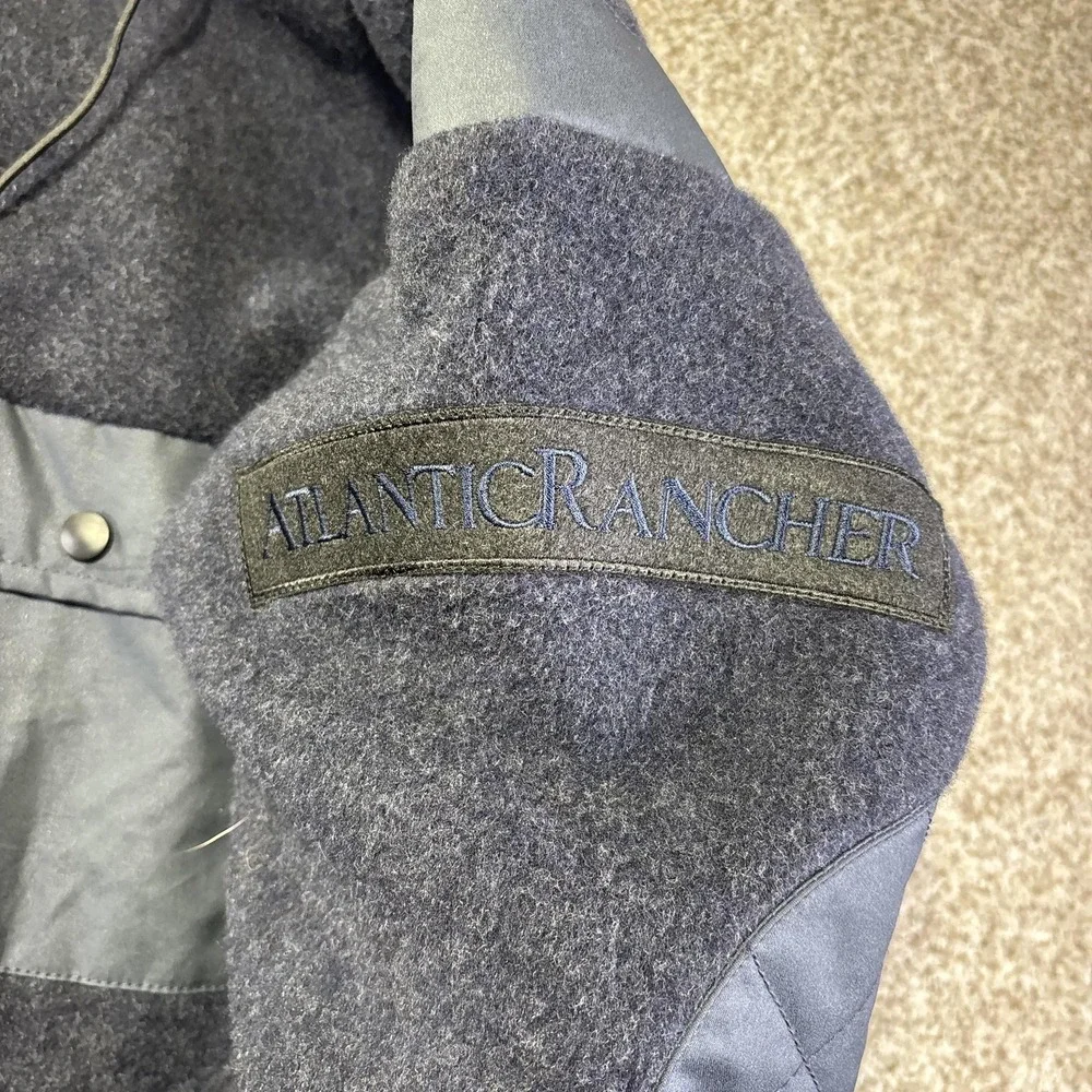 Vintage Atlantic Rancher Jacket Mens XL Blue Wool‎ Fleece Hooded Anorak Pullover